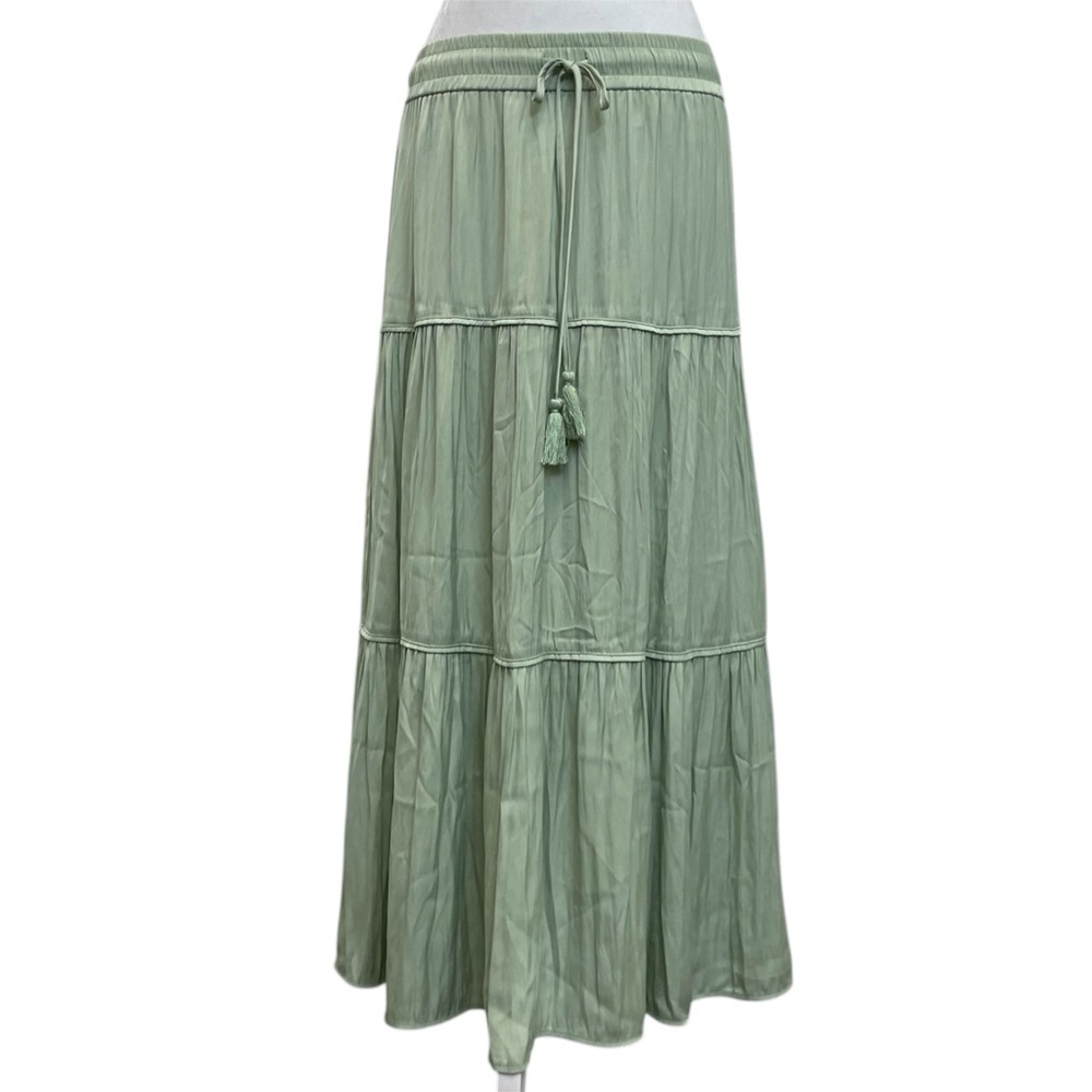 Joie Light Mint Green Tiered Silky Satin Maxi Skirt
